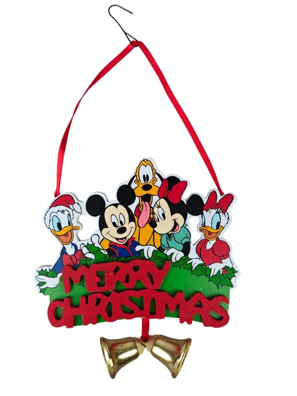 Disney Christmas Ornament Wood 1989 Merry Christmas Mickey Minnie Donald Pluto